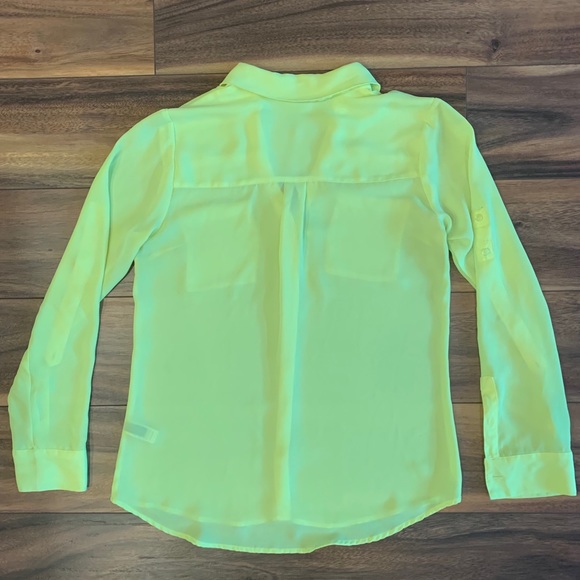 Express— Sheer Lime Green, Long Sleeve Blouse - Picture 6 of 6